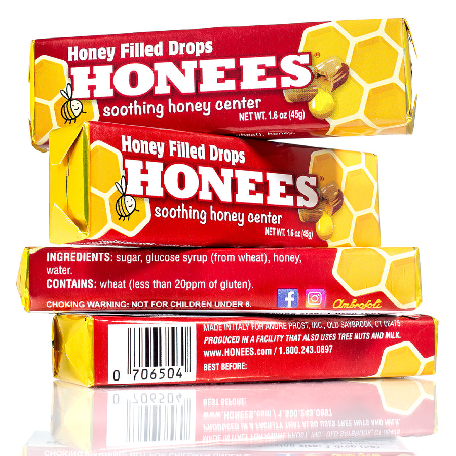 HONEES Honey Filled Drops, Menthol Free, 1.6oz bars (4-pack)