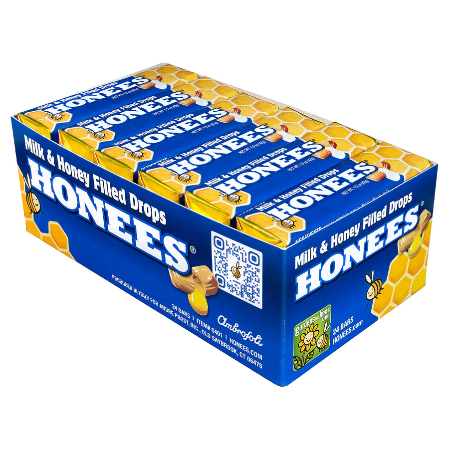 HONEES Milk and Honey Filled Drops, 1.6oz bars (Pack of 24)