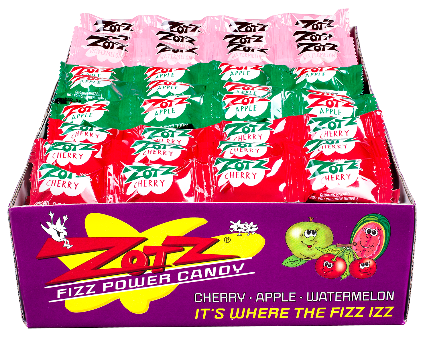 ZOTZ Strings: Cherry, Apple, Watermelon, 48 assorted 4-piece strings