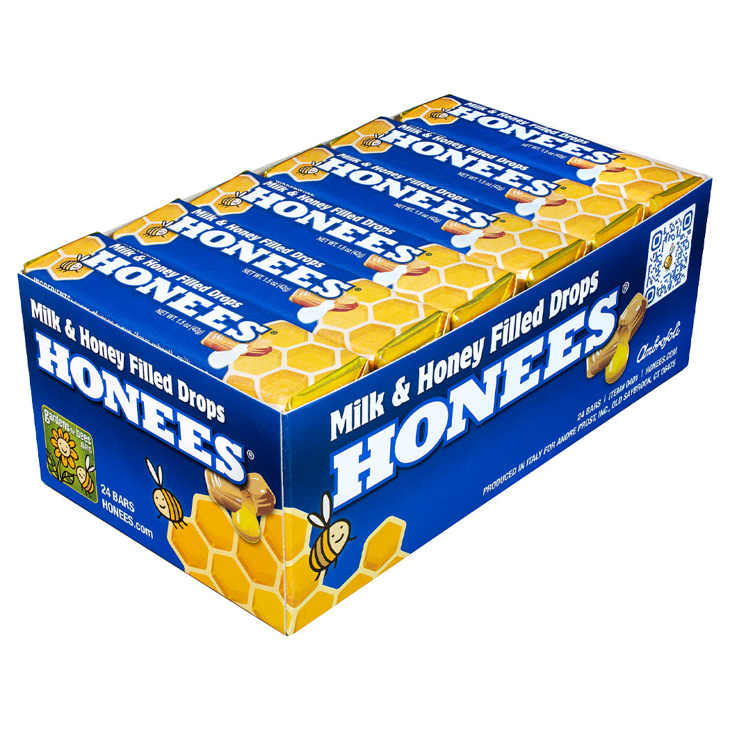 HONEES Milk and Honey Filled Drops, 1.6oz bars (Pack of 24)