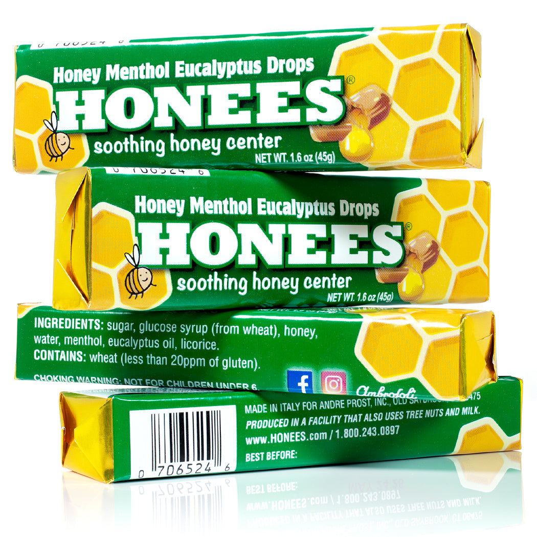 HONEES Honey filled drops with Menthol Eucalyptus Honey Filled Drops, 1.6oz bars (Pack of 24)