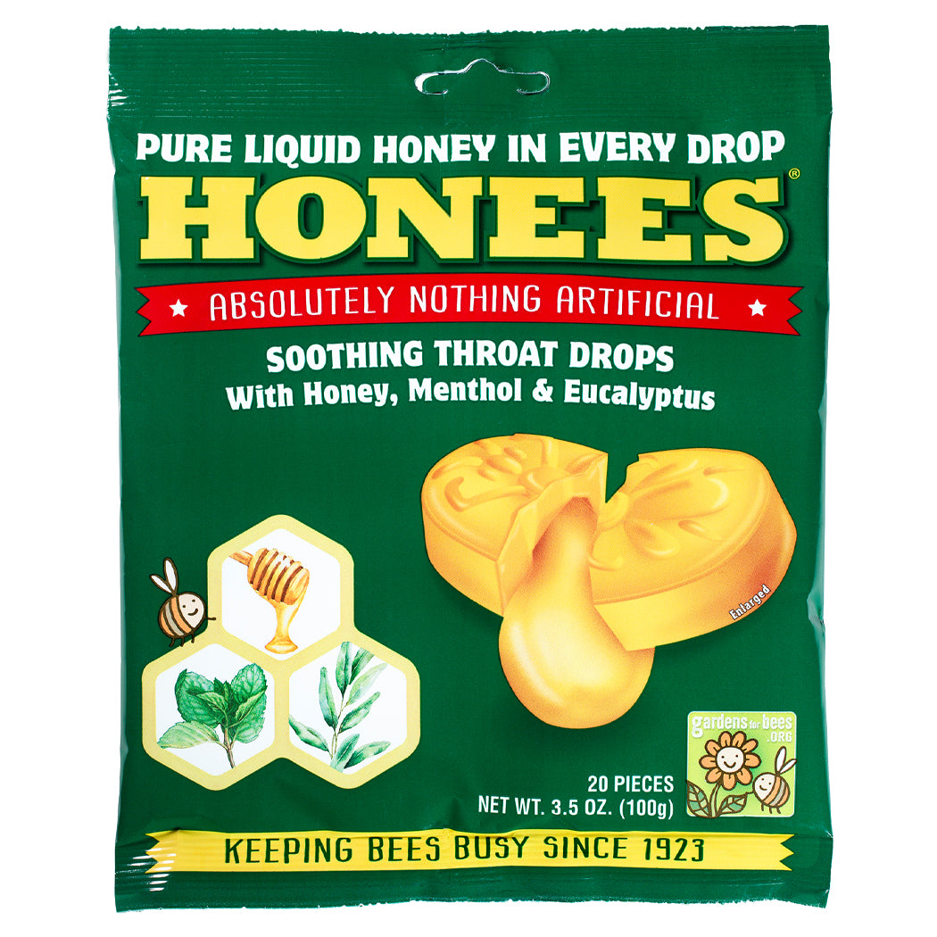 HONEES Honey Filled Drops with Menthol and Eucalyptus, 20-count bag