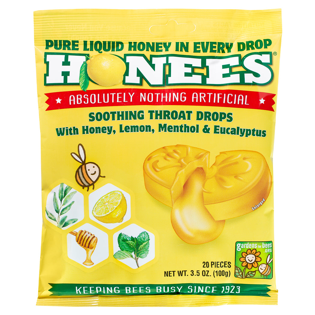 HONEES Honey Filled Drops with Lemon, Menthol, Eucalyptus, 20-count bag