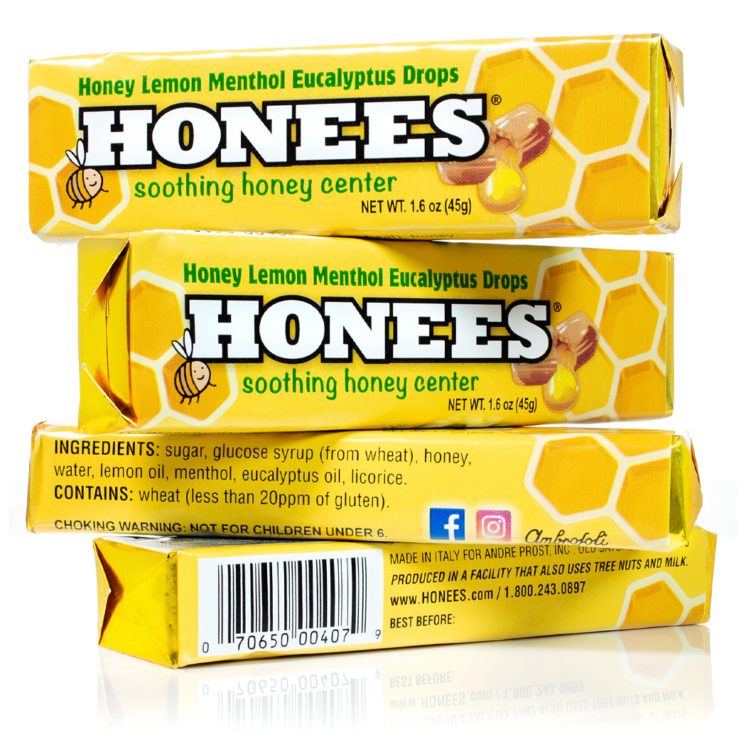 HONEES Drops with Menthol, Lemon, Eucalyptus, 1.6oz bars (4-pack)