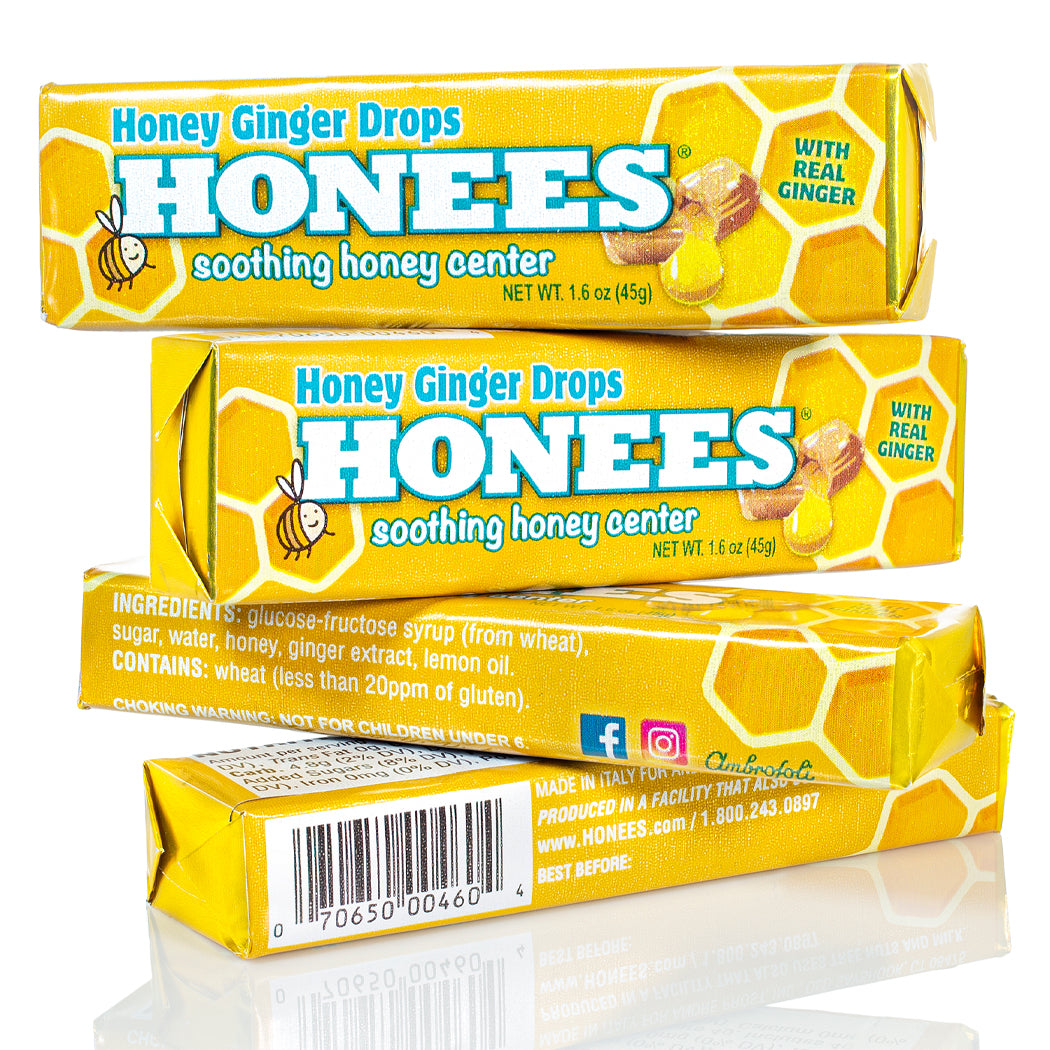 HONEES Honey Ginger Drops, 1.6 oz Bars, 4 pack