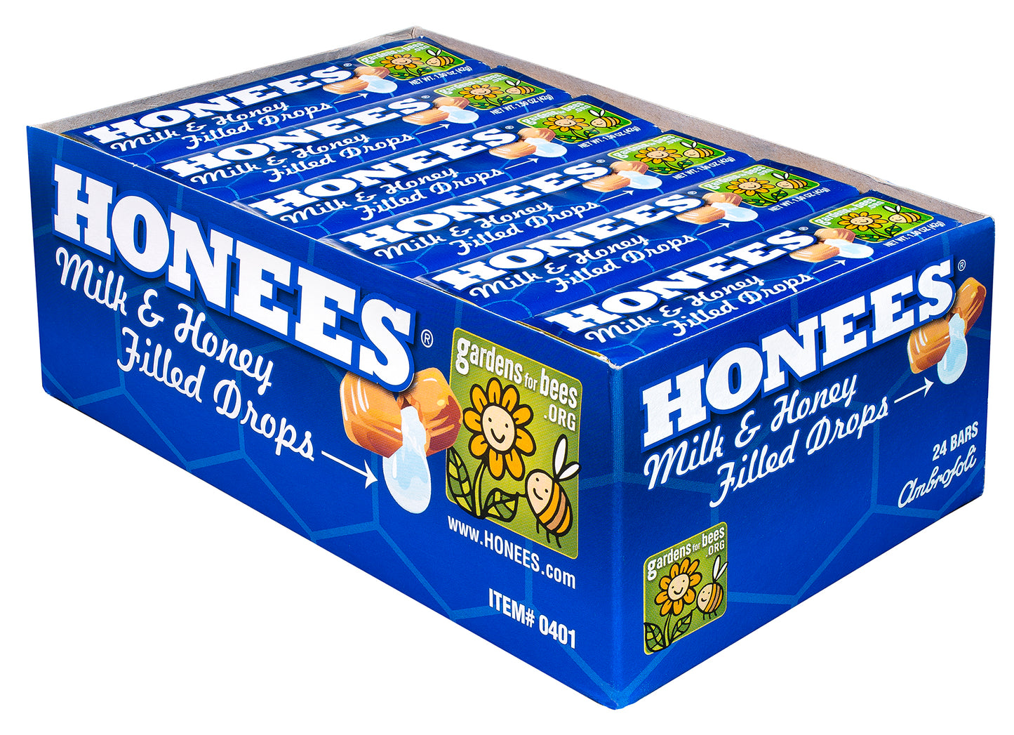 HONEES Milk and Honey Filled Drops, 1.6oz bars (Pack of 24)