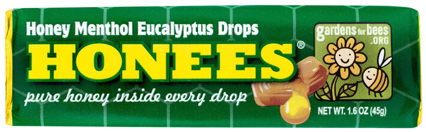 HONEES Menthol Eucalyptus Honey Filled Drops, 1.6oz bars (Pack of 24)