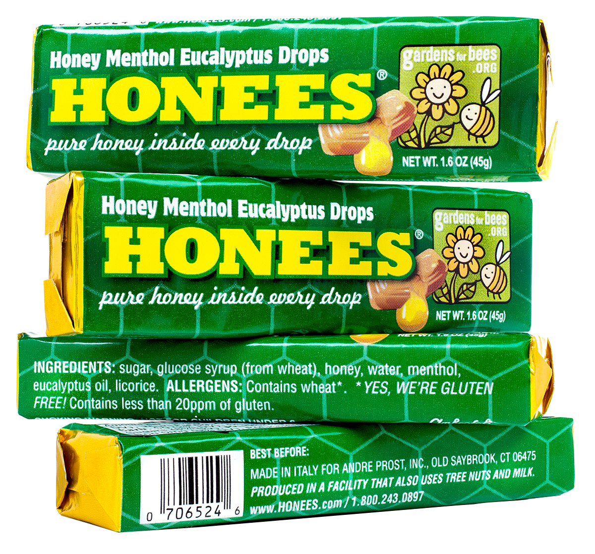 HONEES Honey filled drops with Menthol Eucalyptus Honey Filled Drops, 1.6oz bars (4-pack)