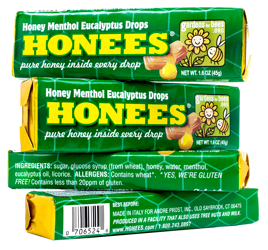 HONEES Honey filled drops with Menthol Eucalyptus Honey Filled Drops, 1.6oz bars (4-pack)