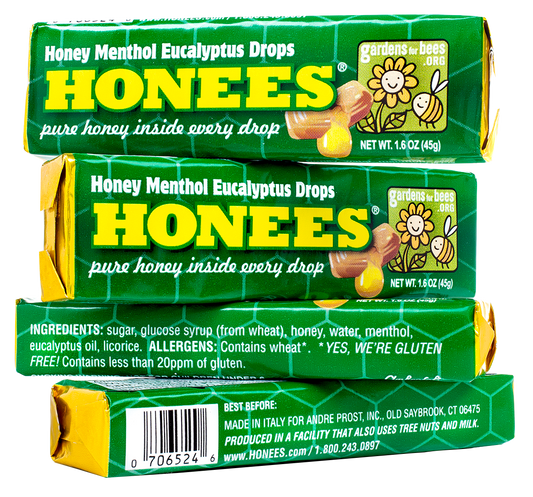 HONEES Menthol Eucalyptus Honey Filled Drops, 1.6oz bars (4-pack)