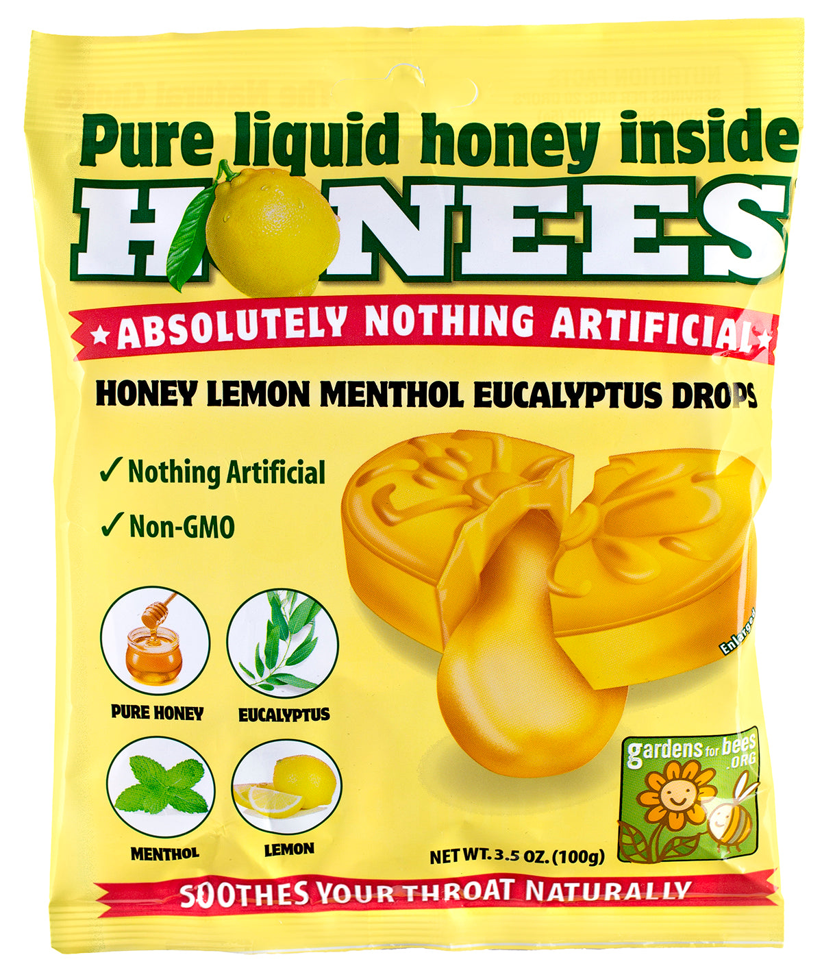 HONEES Honey Filled Drops with Lemon, Menthol, Eucalyptus, 20-count bag
