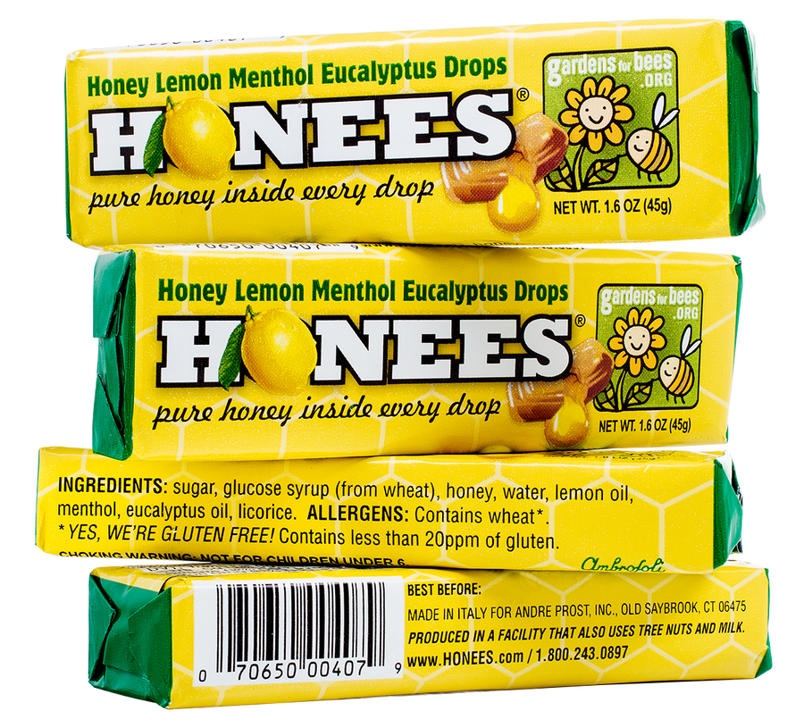 HONEES Drops with Menthol, Lemon, Eucalyptus, 1.6oz bars (4-pack)
