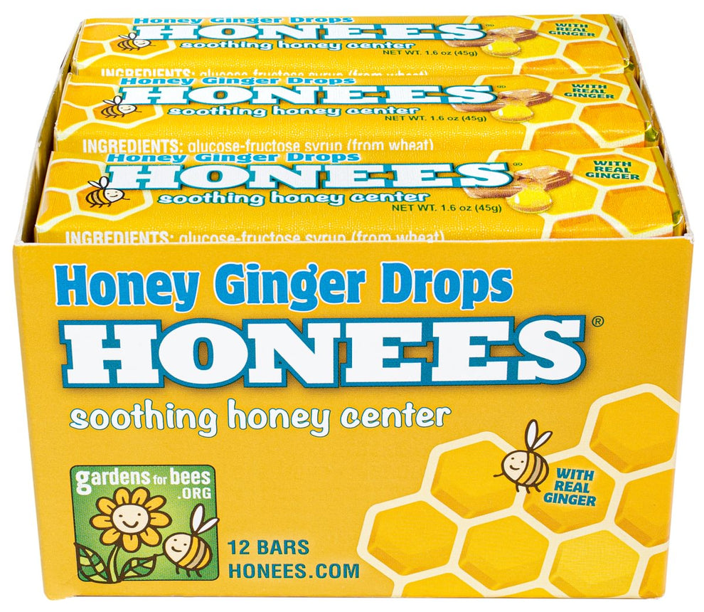 NEW! HONEES Honey Ginger Drops, 1 Box of 12 Bars Andre Prost, Inc.