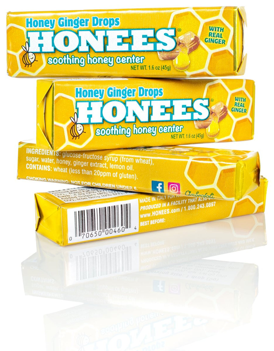HONEES Honey Ginger Drops, 1.6 oz Bars, 4 pack