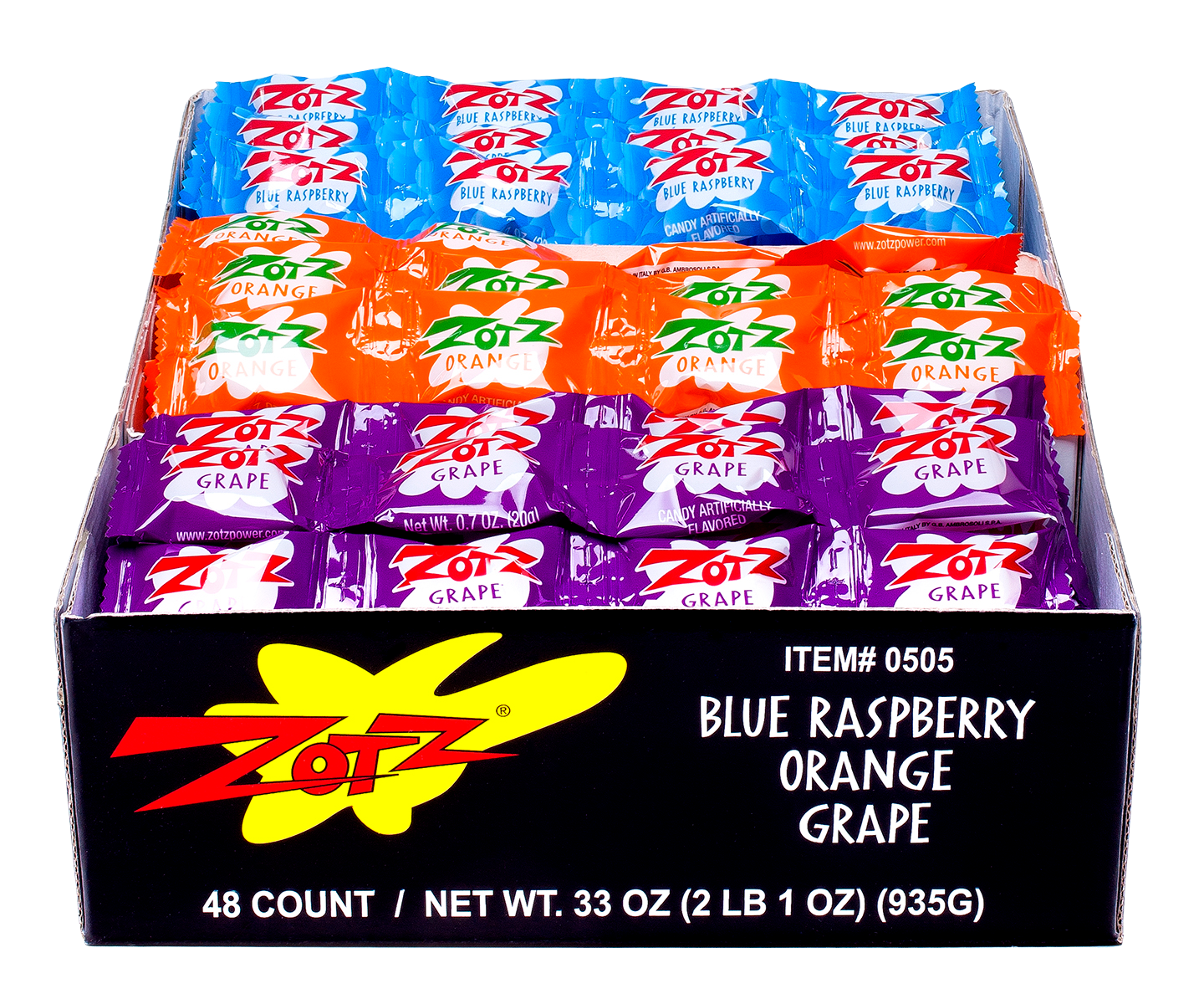 ZOTZ - Strings: Orange, Blue Raspberry, Grape: 48 Assorted 4-Piece Strings