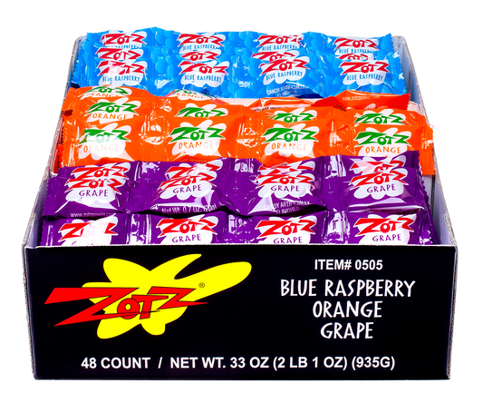 ZOTZ Strings: Orange, Blue Raspberry, Grape: 48 assorted 4-piece strings