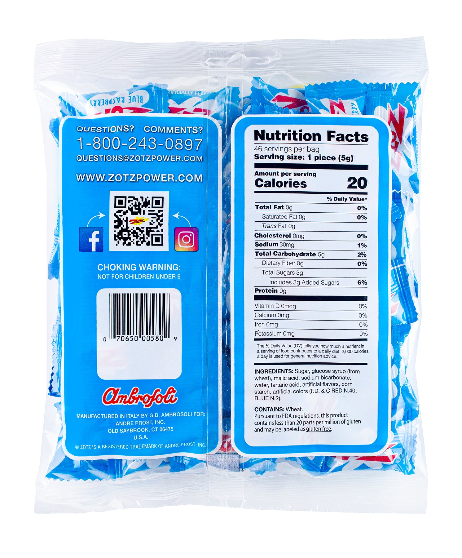 ZOTZ - Blue Raspberry 46 count bag / Single Bag · Andre Prost, Inc.